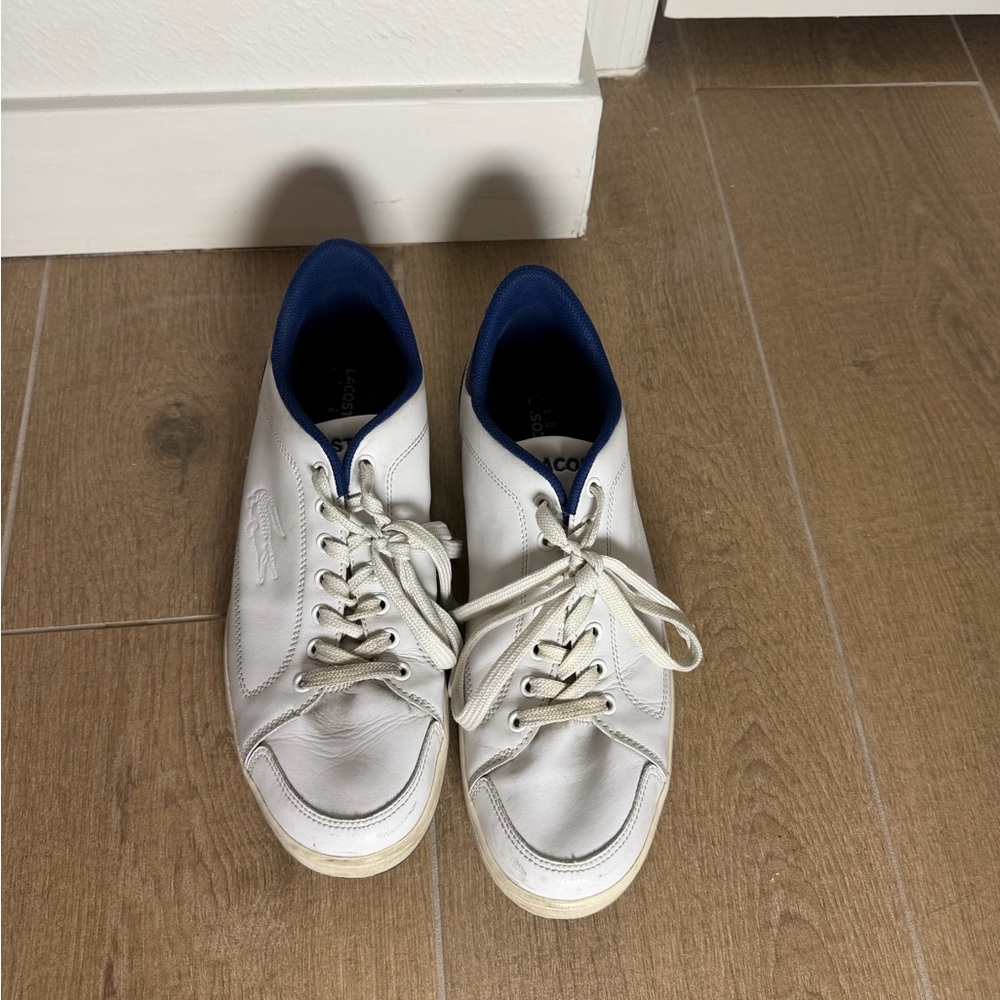 Lacoste Europa Men’s Sneakers White Leather & Navy Blue - Size 13